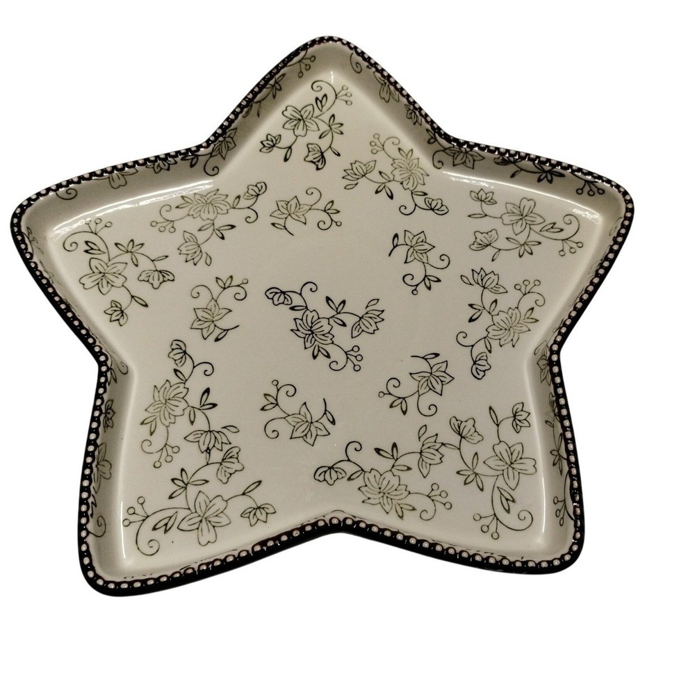 Temp-tations‎ by Tara Floral Lace Star Serving Tray Green Ceramic 12 inch PPP-SQ